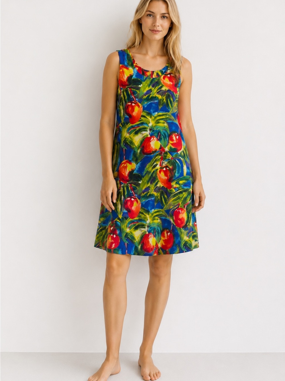 Jams World Mango Print Dress M Rayon Hawaiian Tropical A-Line USA